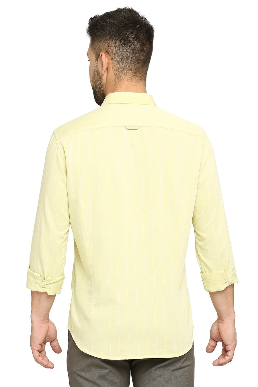 BASICS SLIM FIT LIME GREEN COTTON TWILL STRIPE SHIRT