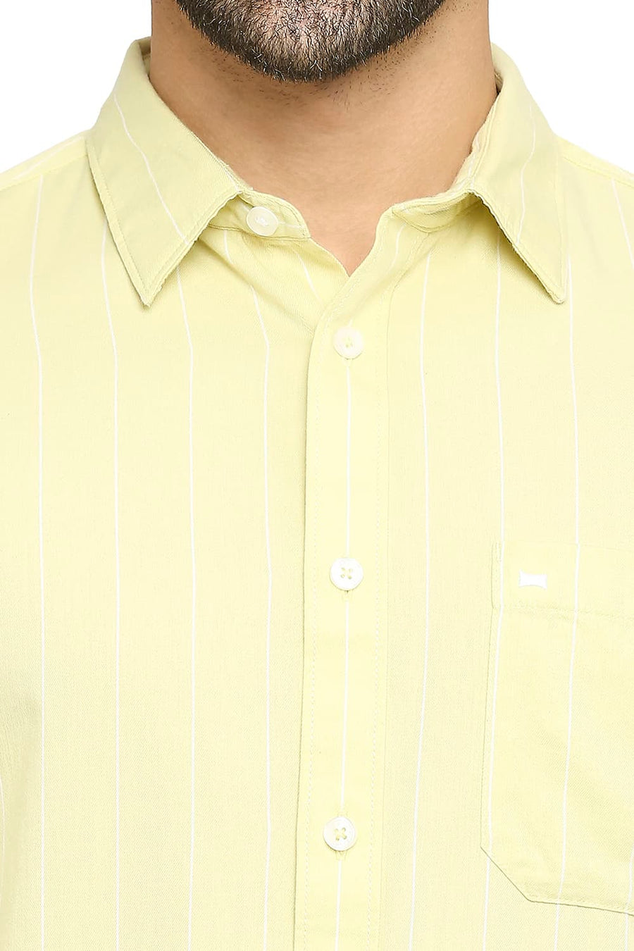 BASICS SLIM FIT LIME GREEN COTTON TWILL STRIPE SHIRT