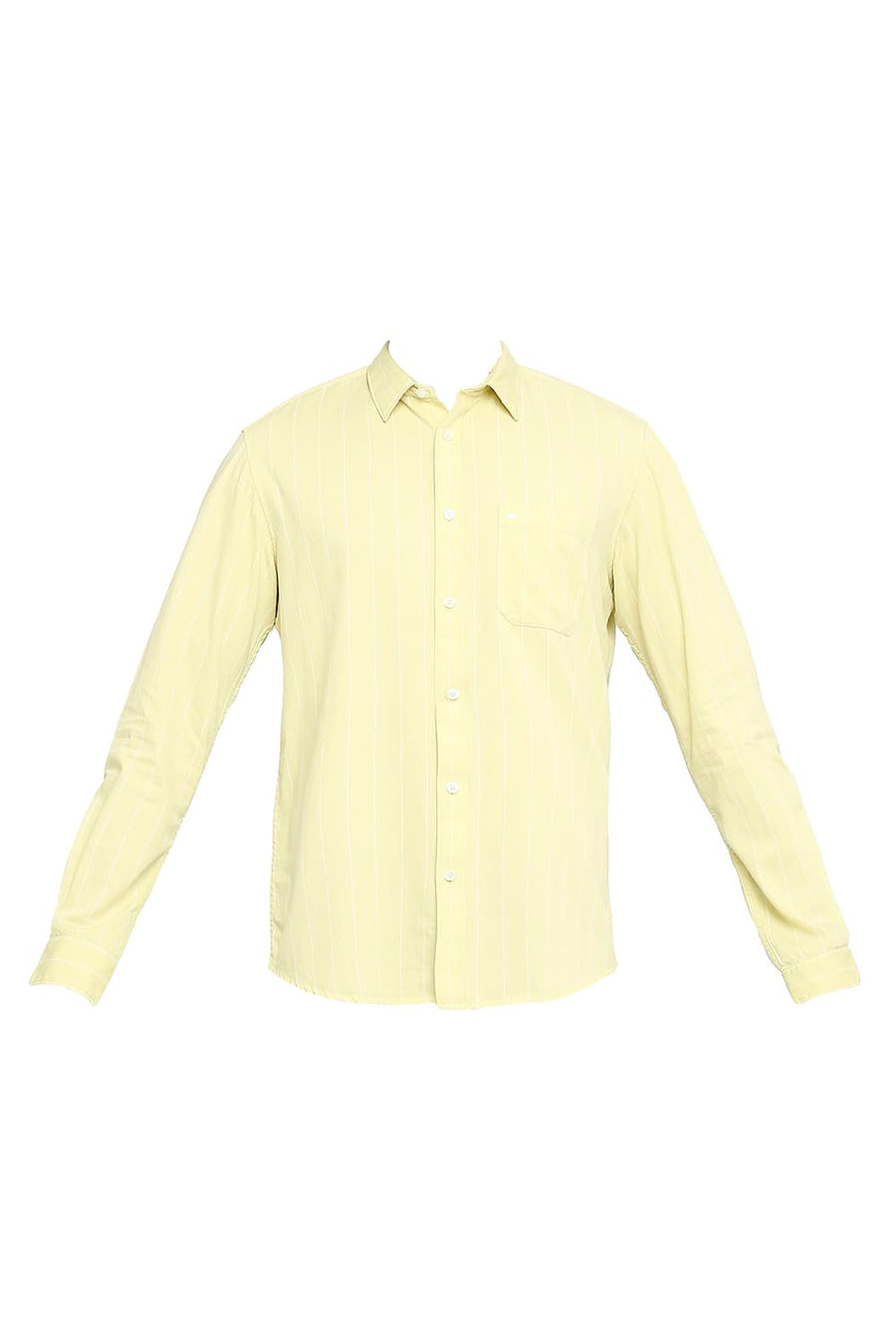 BASICS SLIM FIT LIME GREEN COTTON TWILL STRIPE SHIRT