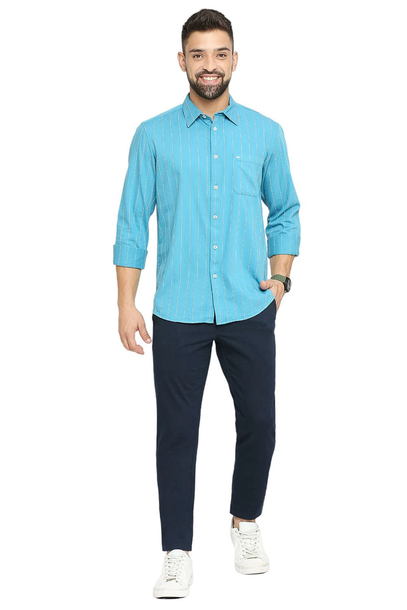 BASICS SLIM FIT COTTON TWILL STRIPE SHIRT