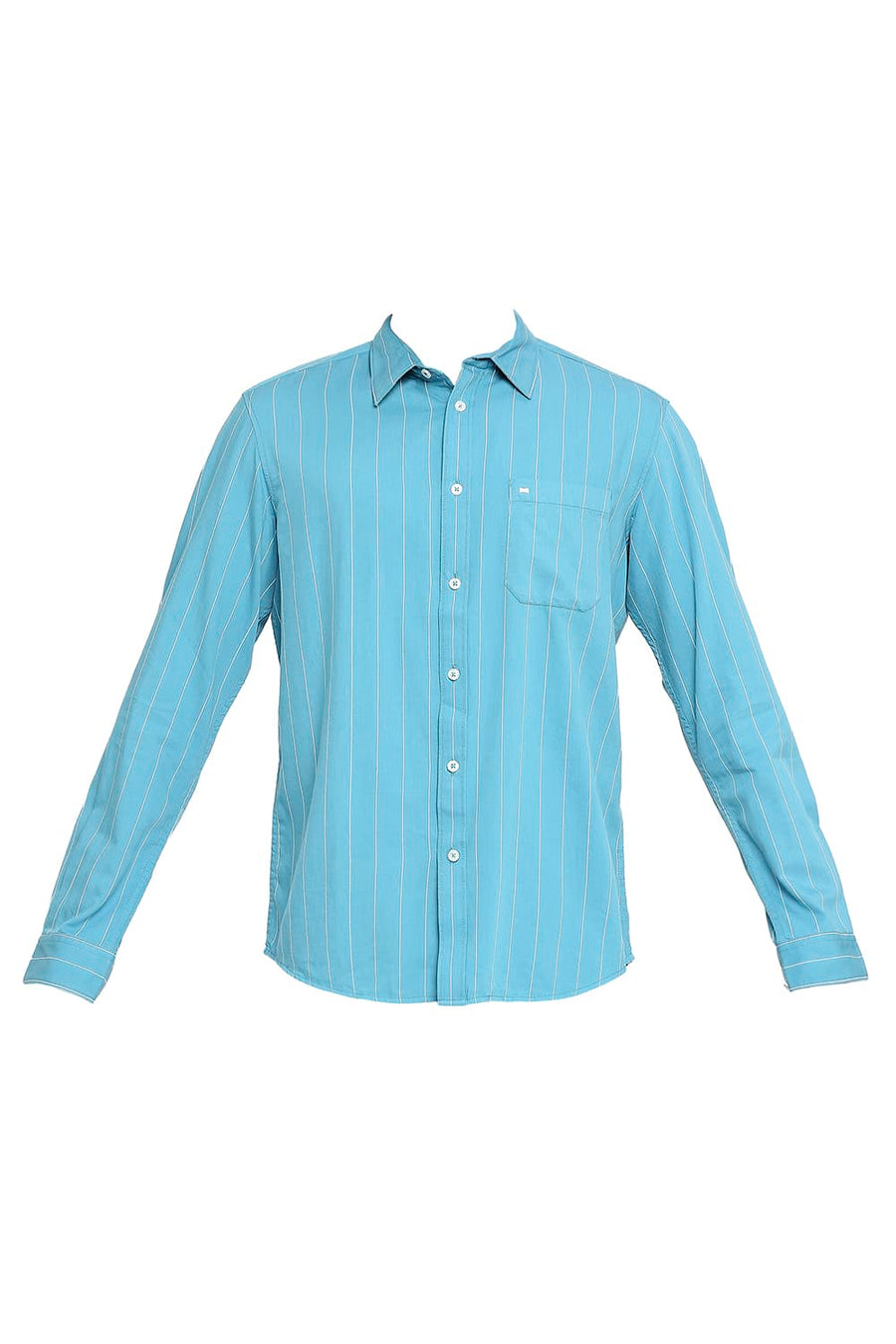 BASICS SLIM FIT STORM BLUE COTTON TWILL STRIPE SHIRT