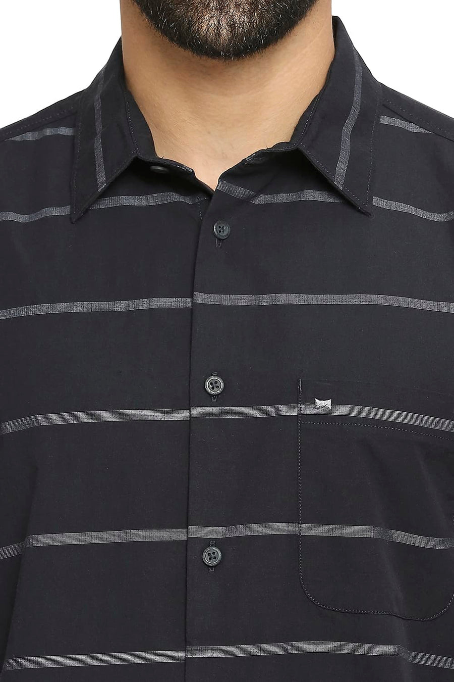 BASICS SLIM FIT GANACHE BLACK COTTON WEFT STRIPE SHIRT