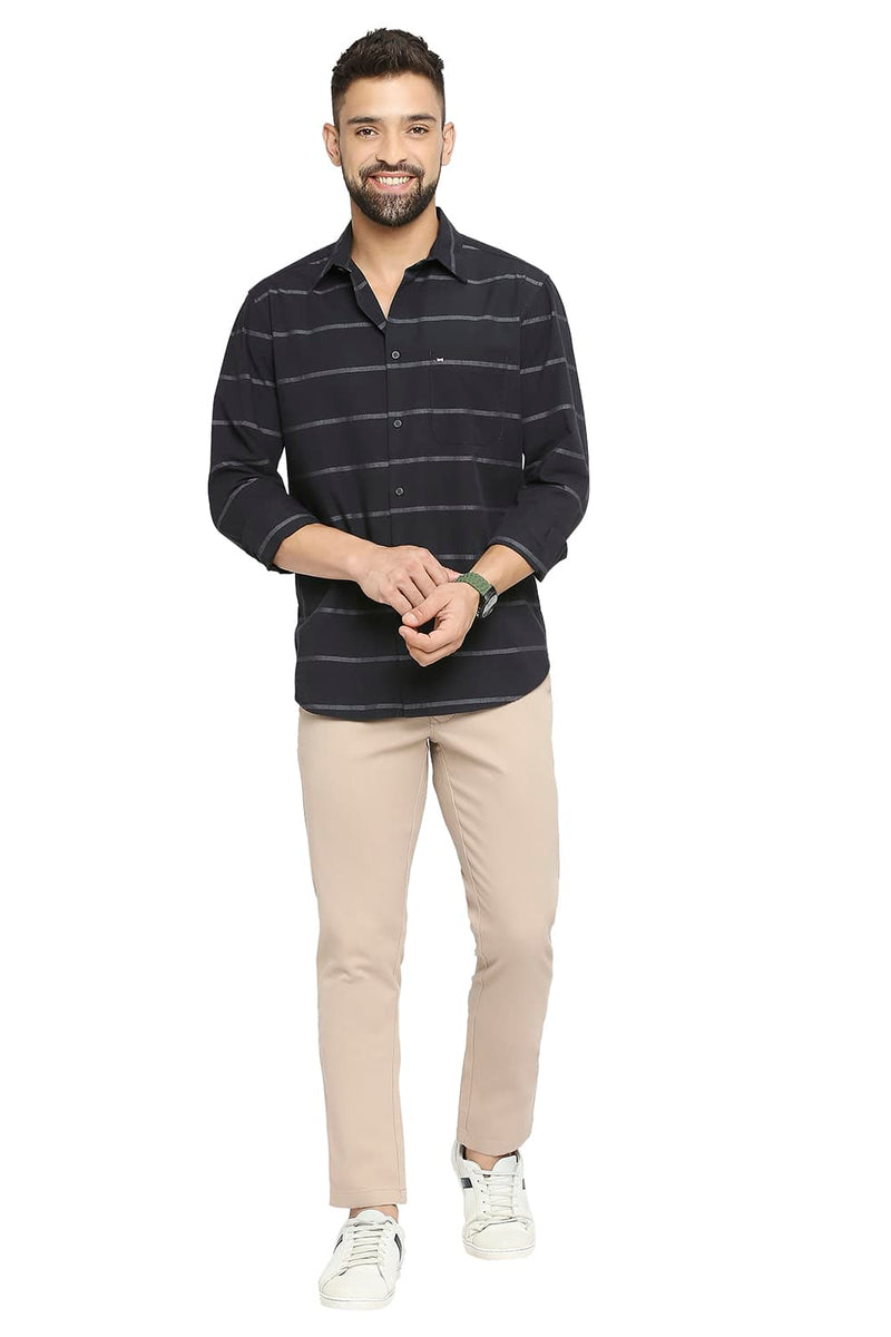 BASICS SLIM FIT COTTON WEFT STRIPE SHIRT