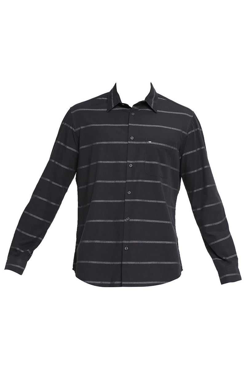 BASICS SLIM FIT COTTON WEFT STRIPE SHIRT