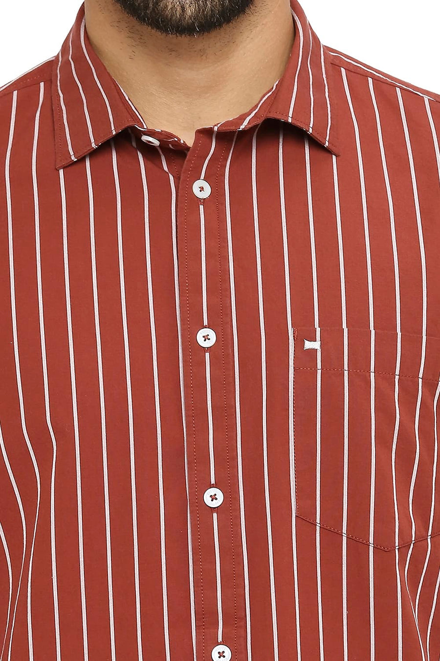 BASICS SLIM FIT SABLE BROWN COTTON STRIPE SHIRT