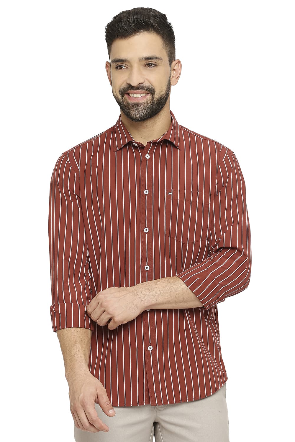 BASICS SLIM FIT COTTON STRIPE SHIRT