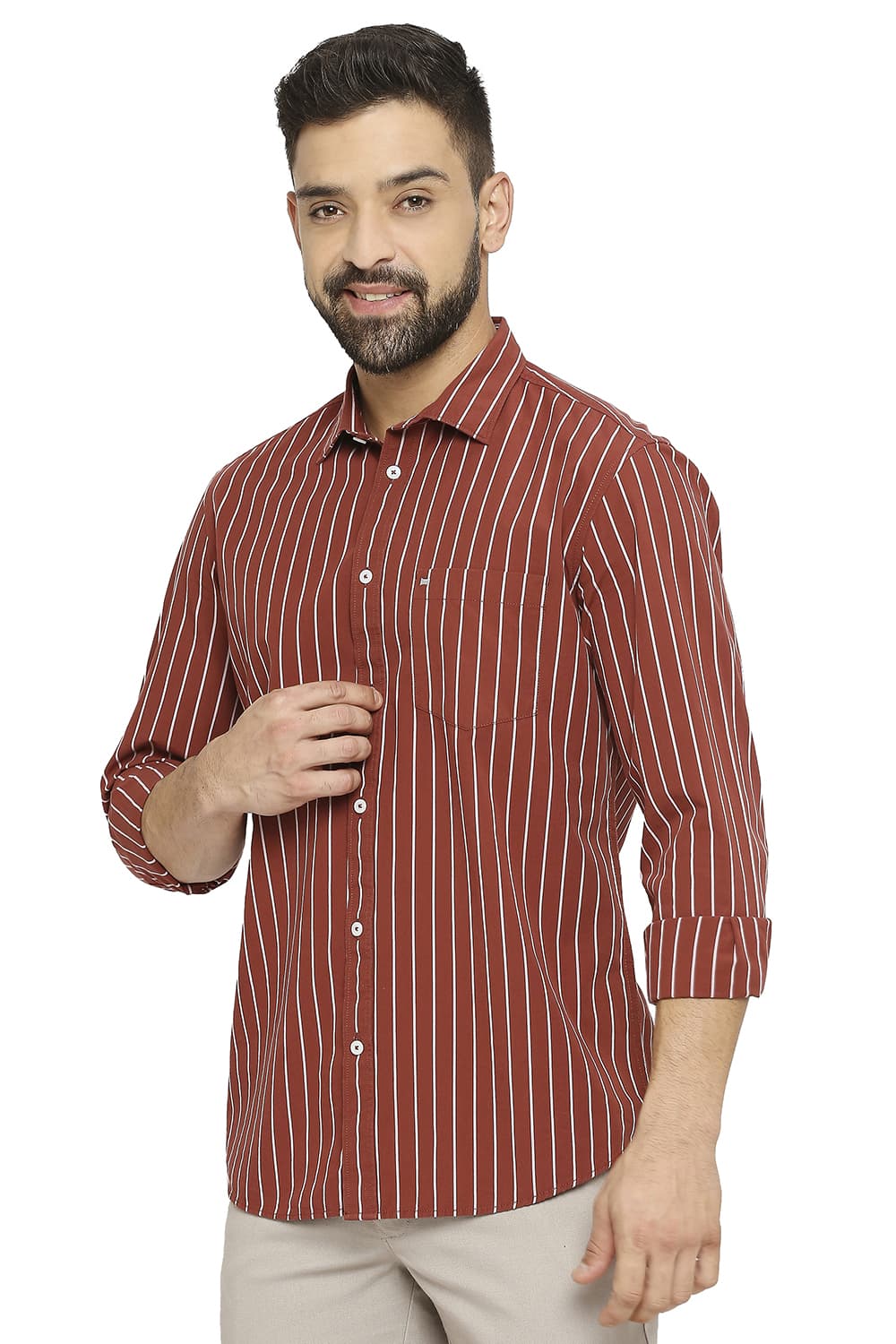 BASICS SLIM FIT COTTON STRIPE SHIRT