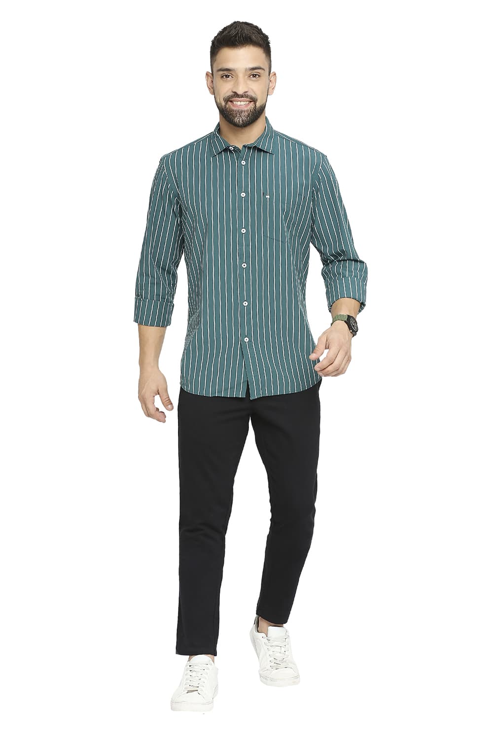 BASICS SLIM FIT COTTON STRIPE SHIRT