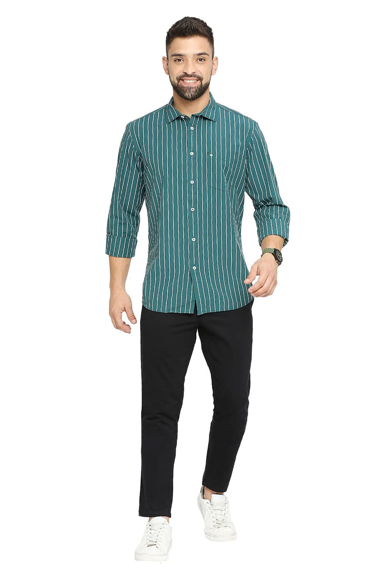 BASICS SLIM FIT COTTON STRIPE SHIRT