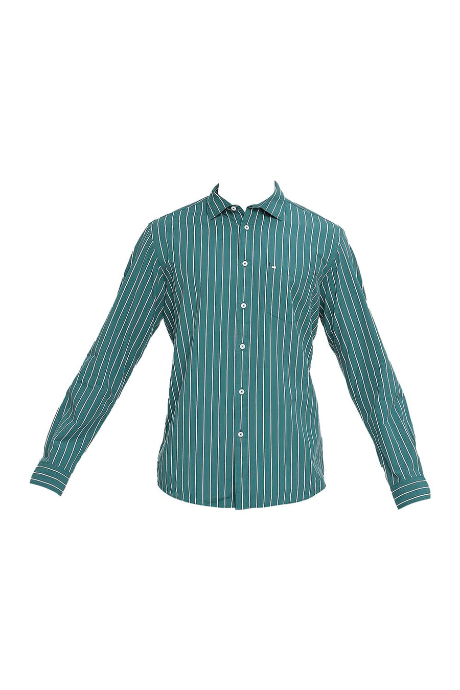 BASICS SLIM FIT JASPER GREEN COTTON STRIPE SHIRT