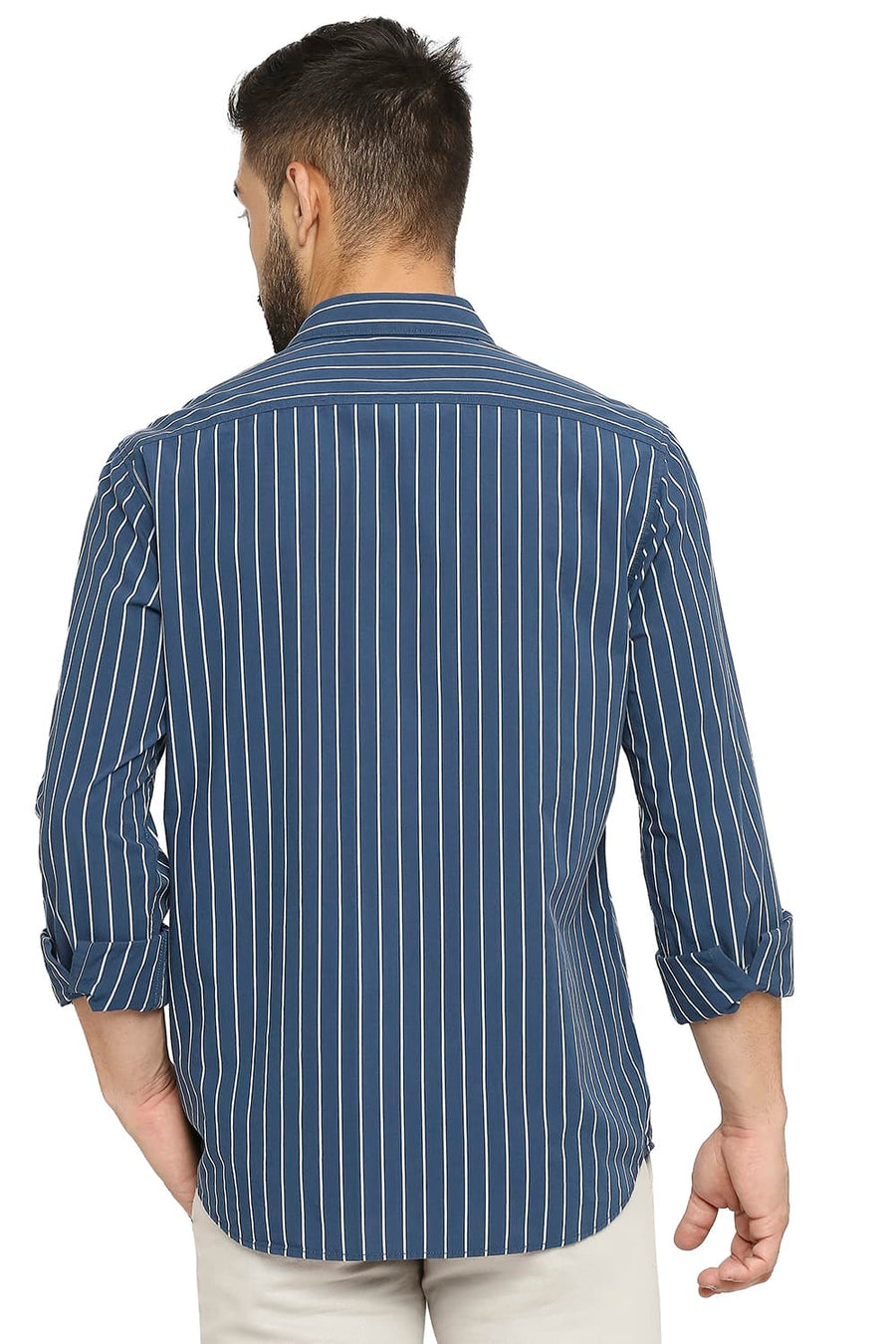 BASICS SLIM FIT LEGION BLUE COTTON STRIPE SHIRT