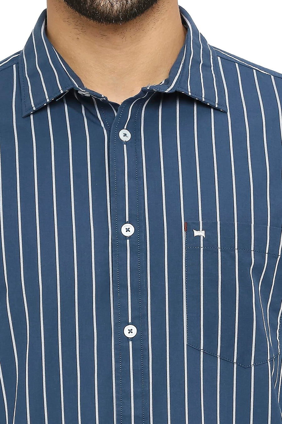 BASICS SLIM FIT LEGION BLUE COTTON STRIPE SHIRT