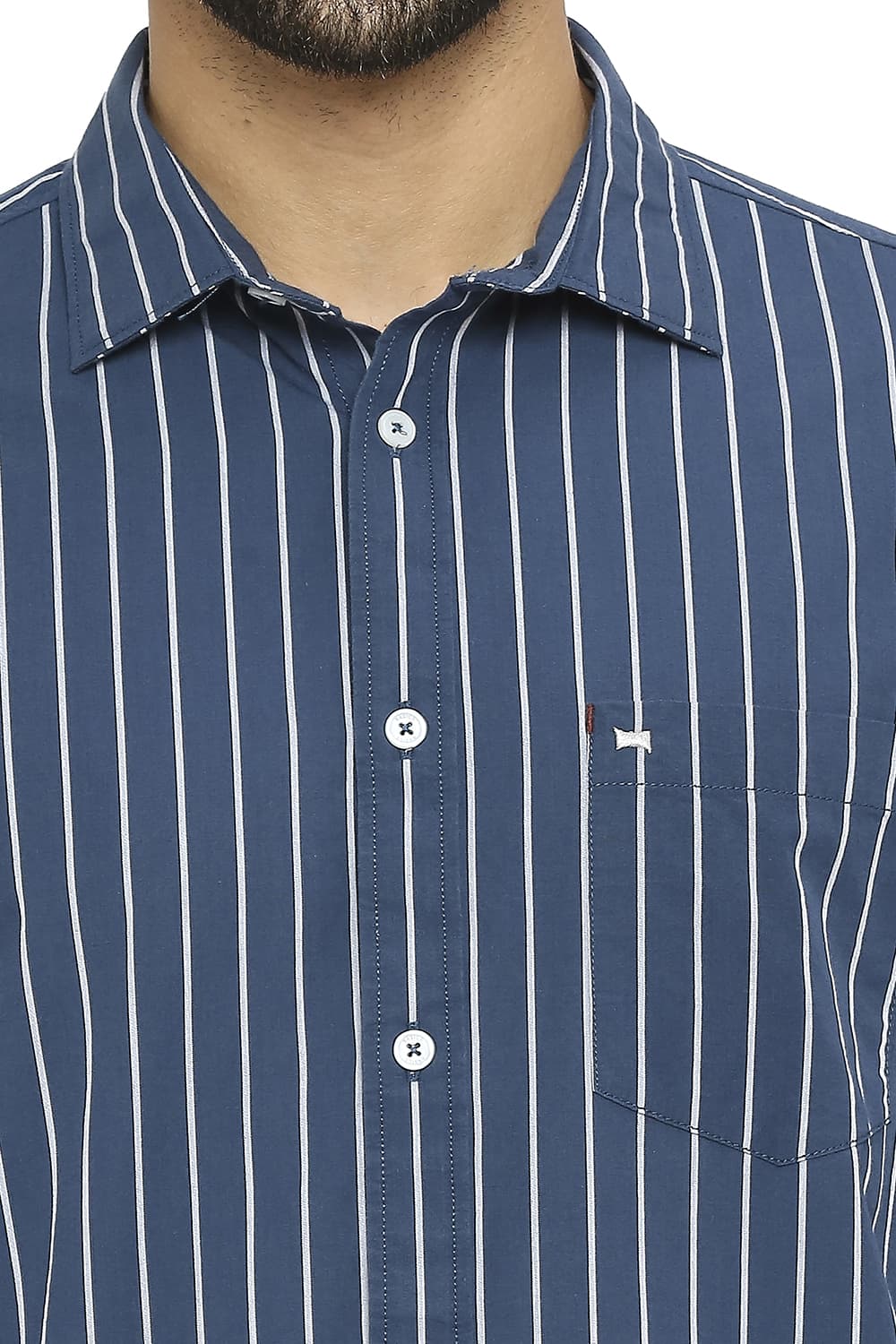 BASICS SLIM FIT COTTON STRIPE SHIRT