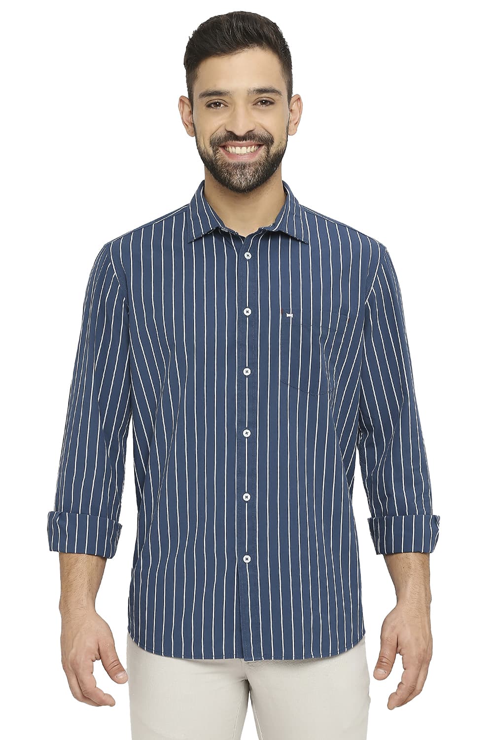 BASICS SLIM FIT COTTON STRIPE SHIRT