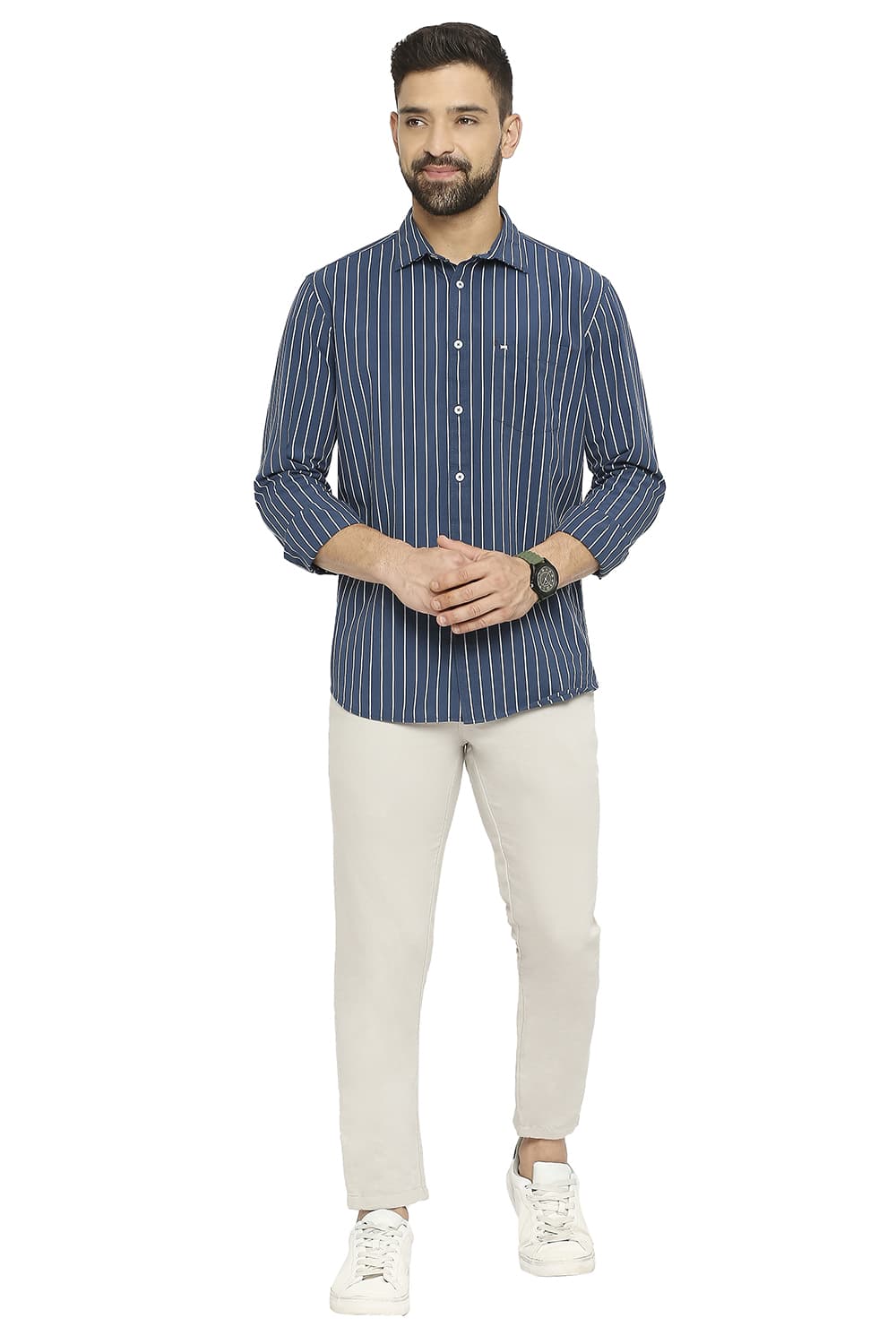 BASICS SLIM FIT COTTON STRIPE SHIRT