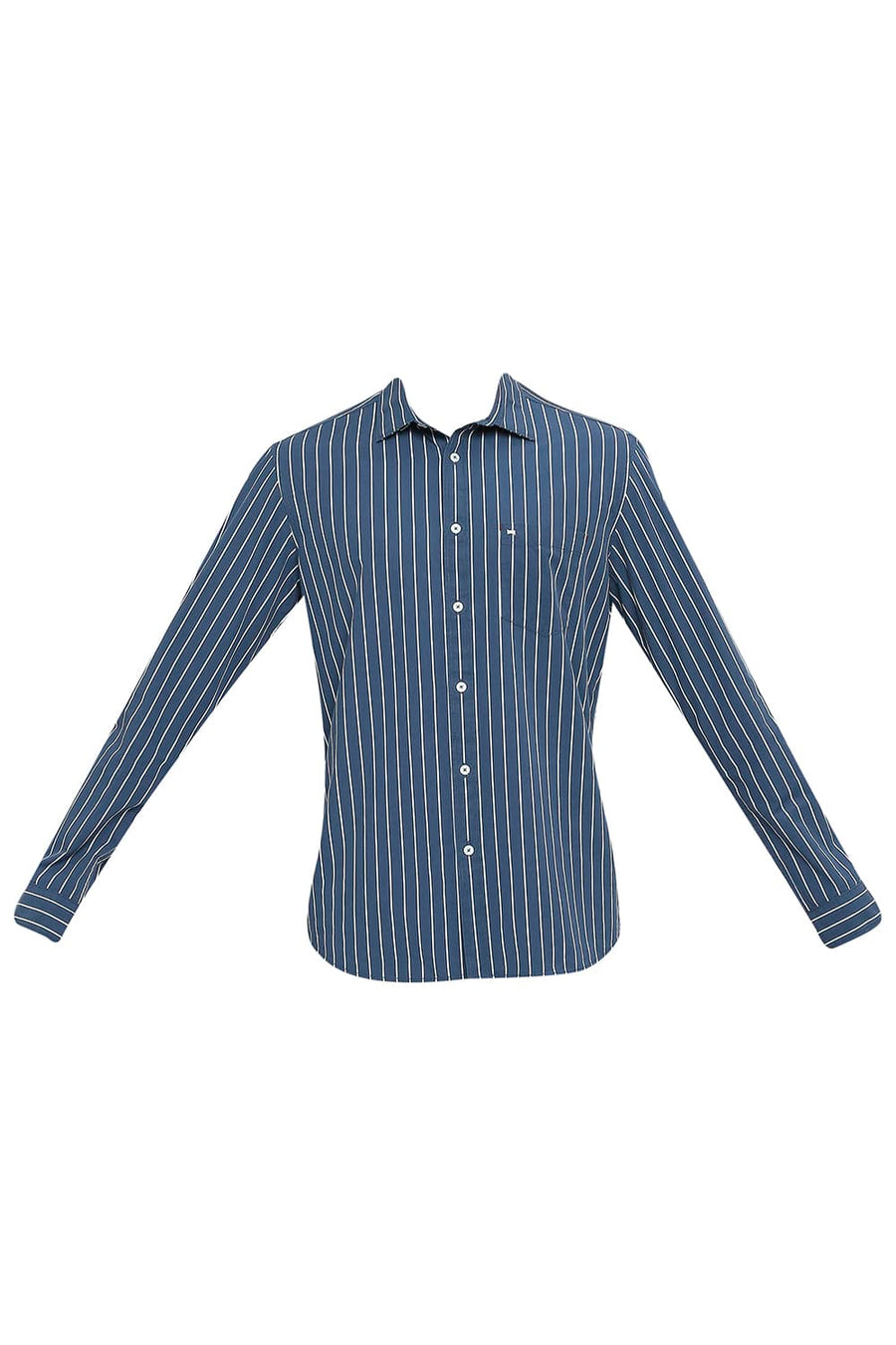 BASICS SLIM FIT LEGION BLUE COTTON STRIPE SHIRT