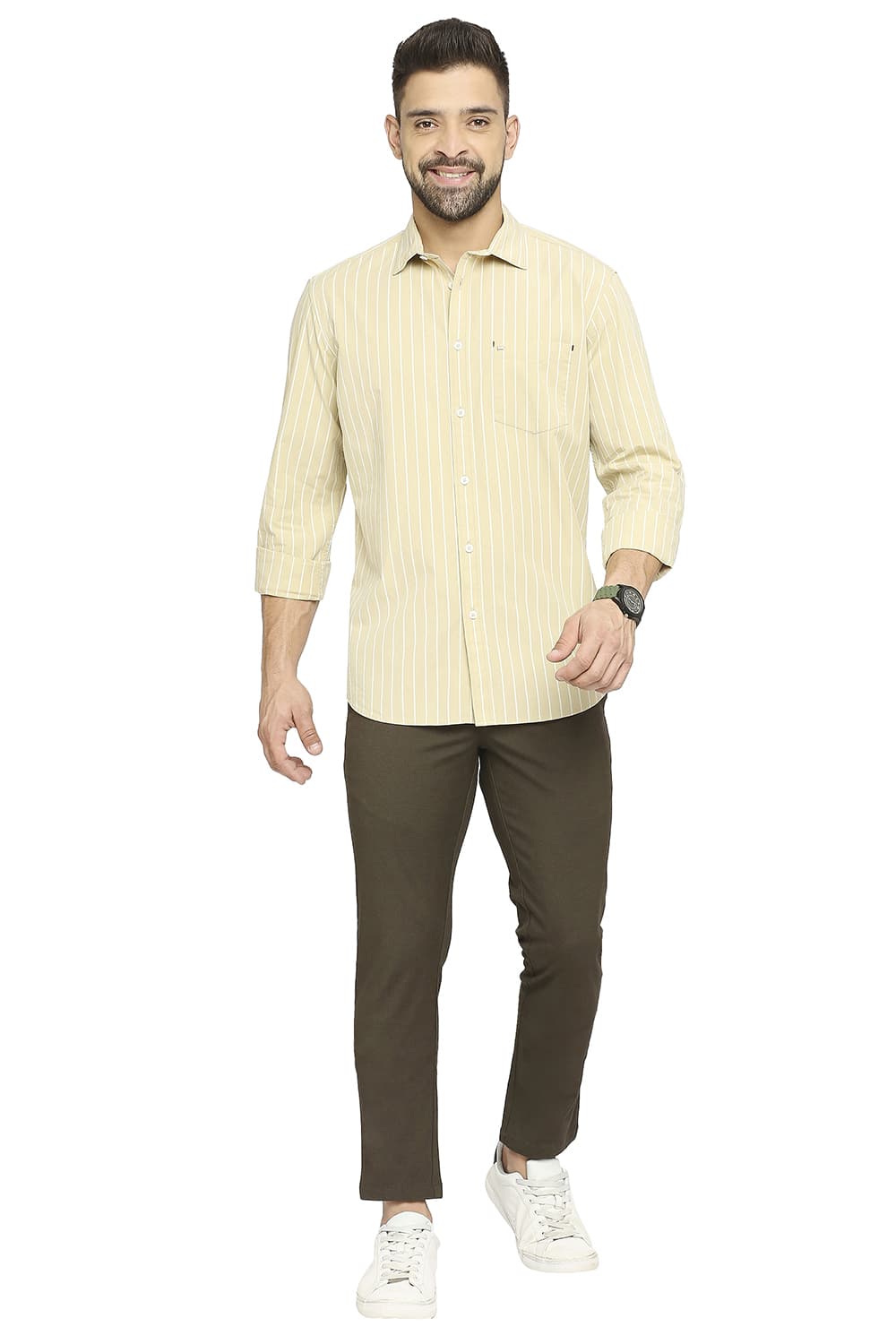 BASICS SLIM FIT COTTON STRIPE SHIRT