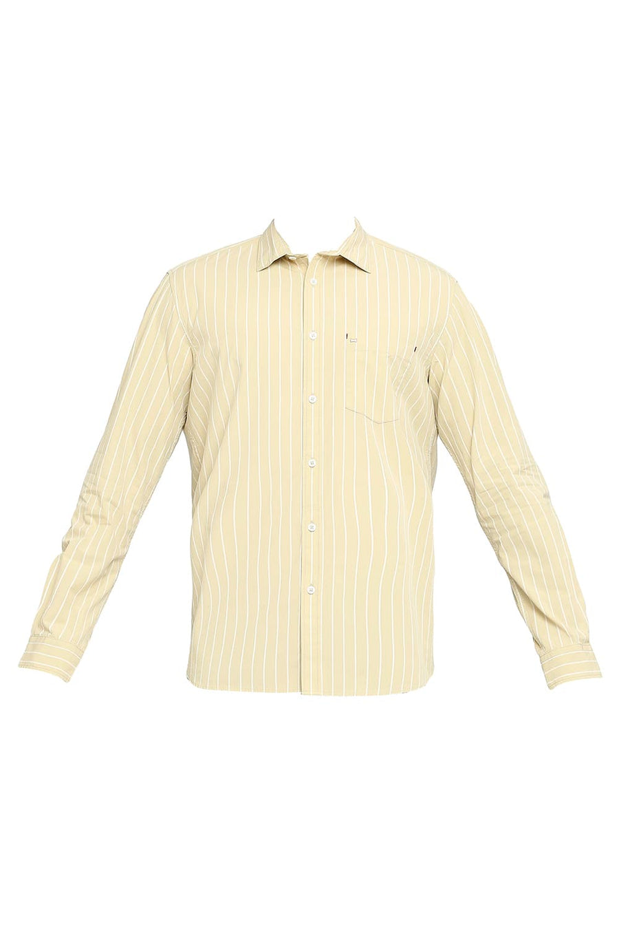 BASICS SLIM FIT DOUBLE CREAM BEIGE COTTON STRIPE SHIRT