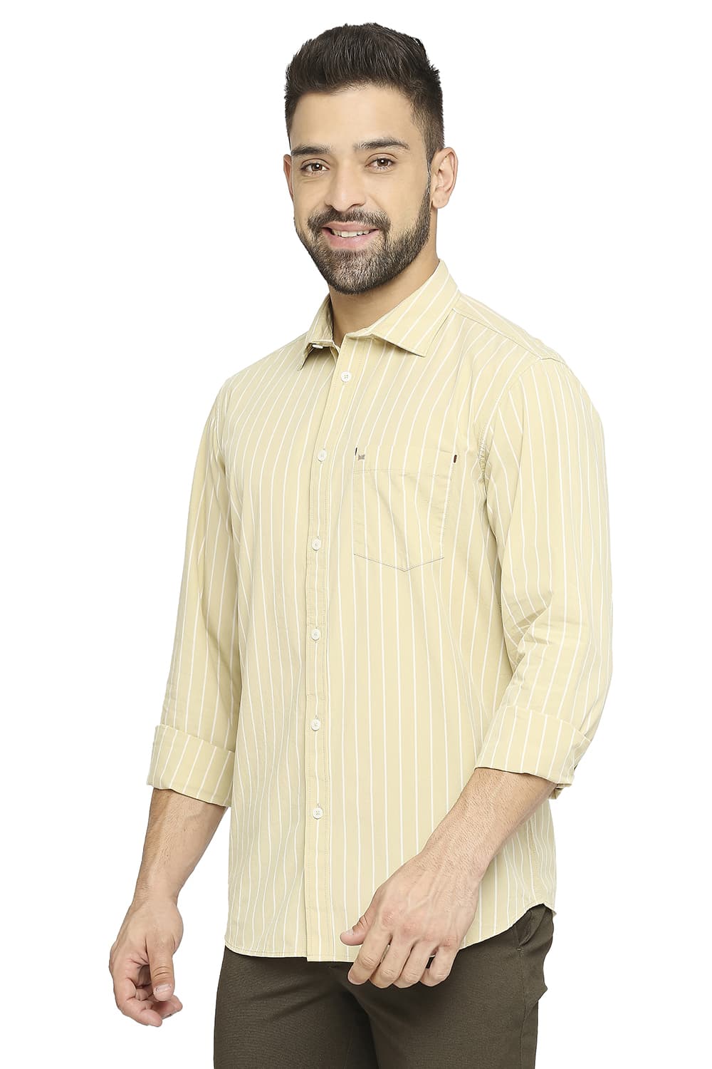 BASICS SLIM FIT COTTON STRIPE SHIRT