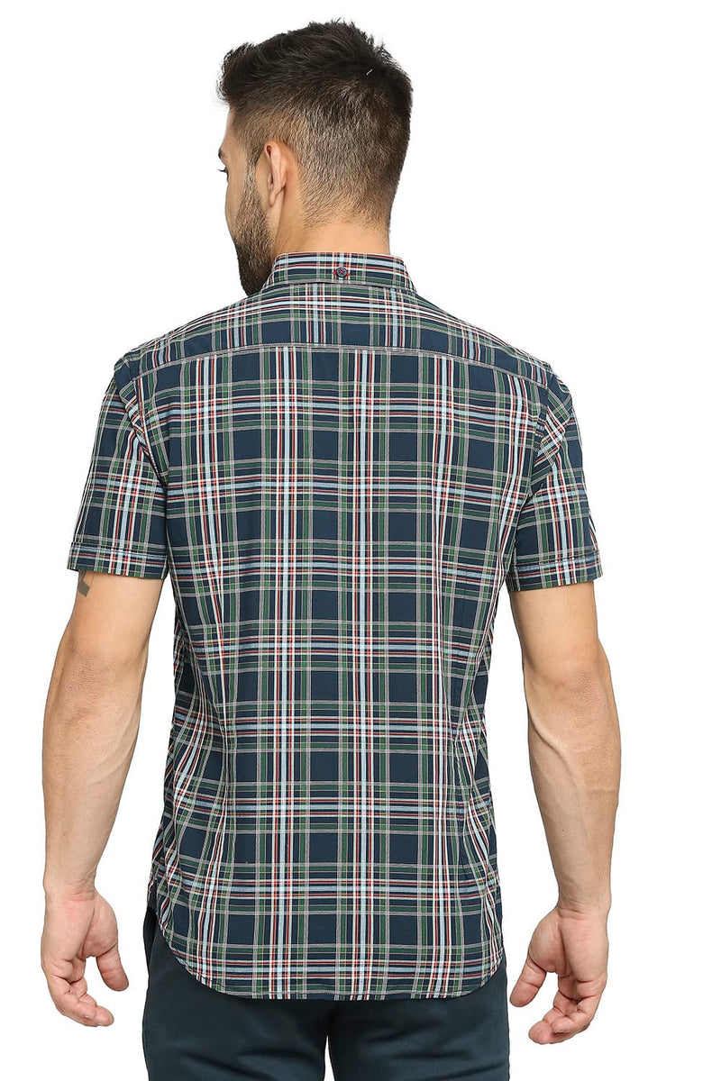 BASICS SLIM FIT COTTON CHECKS HALFSLEEVES SHIRT