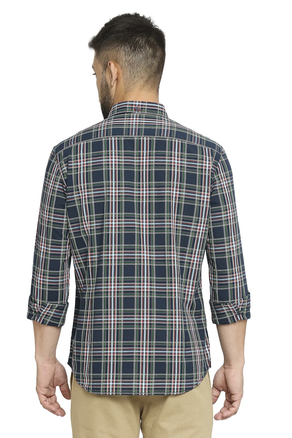 BASICS SLIM FIT COTTON CHECKS SHIRT