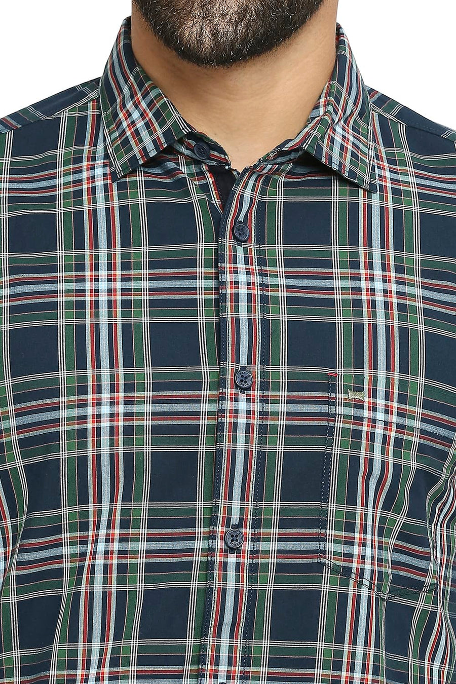 BASICS SLIM FIT DUTCH NAVY COTTON CHECKS SHIRT