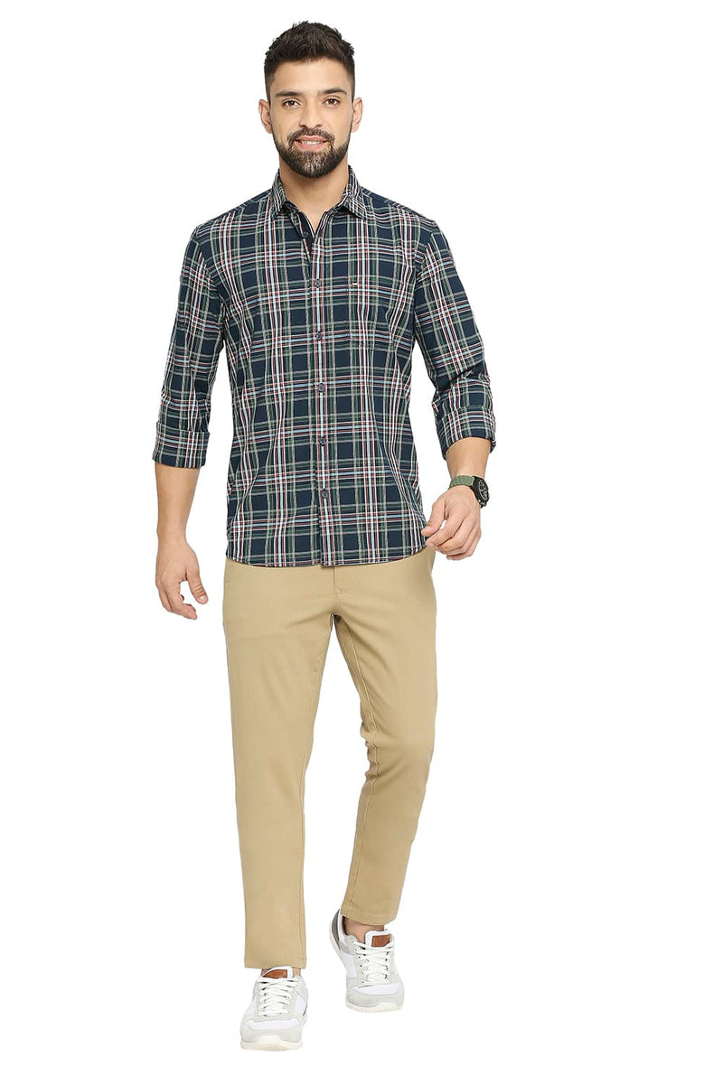 BASICS SLIM FIT COTTON CHECKS SHIRT