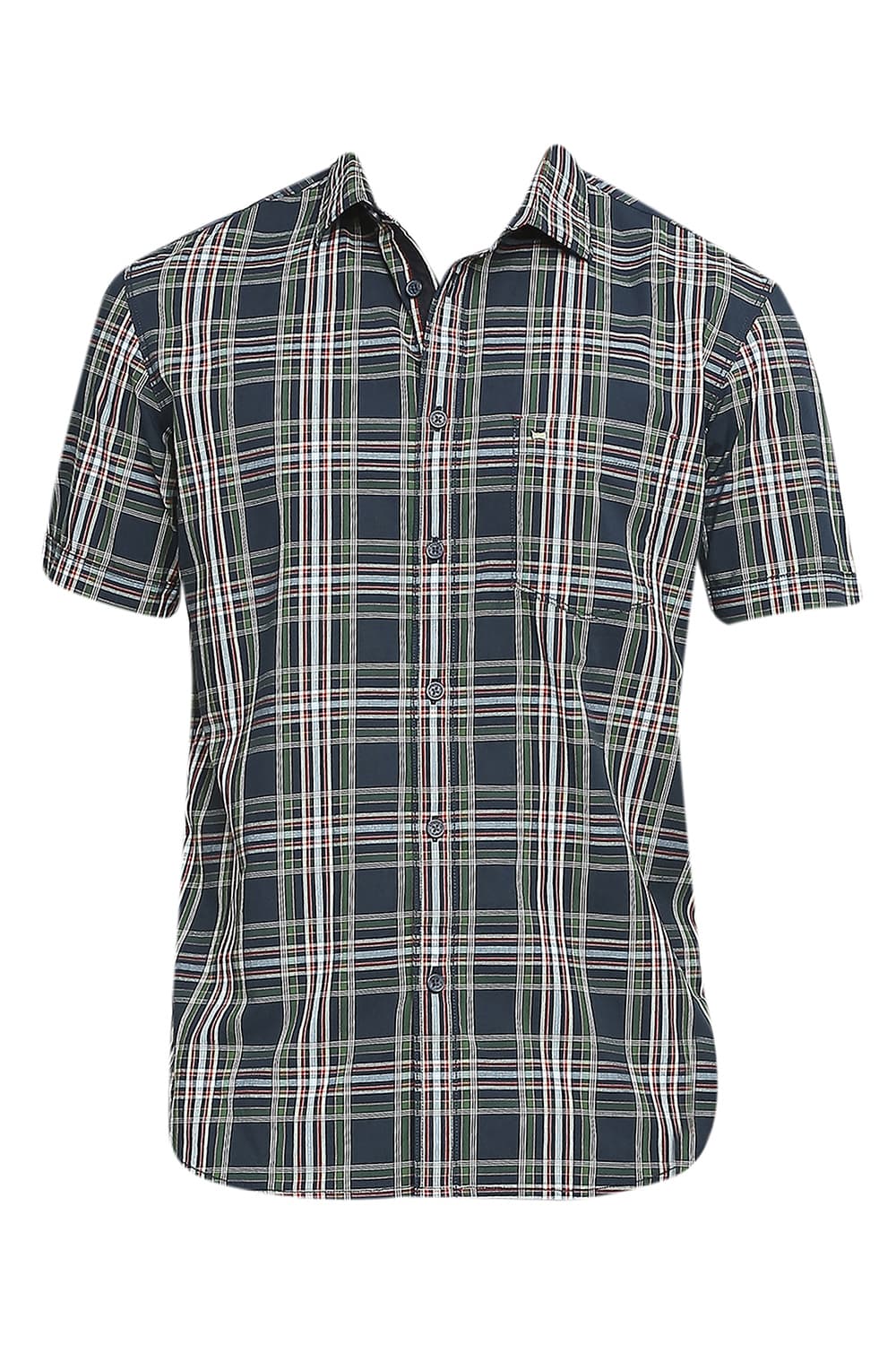 BASICS SLIM FIT COTTON CHECKS HALFSLEEVES SHIRT