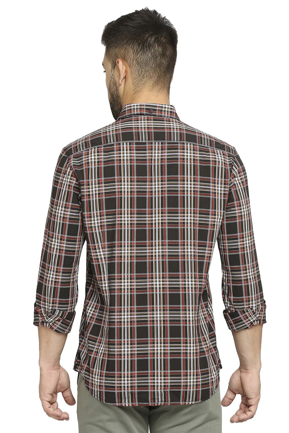 BASICS SLIM FIT COTTON CHECKS SHIRT