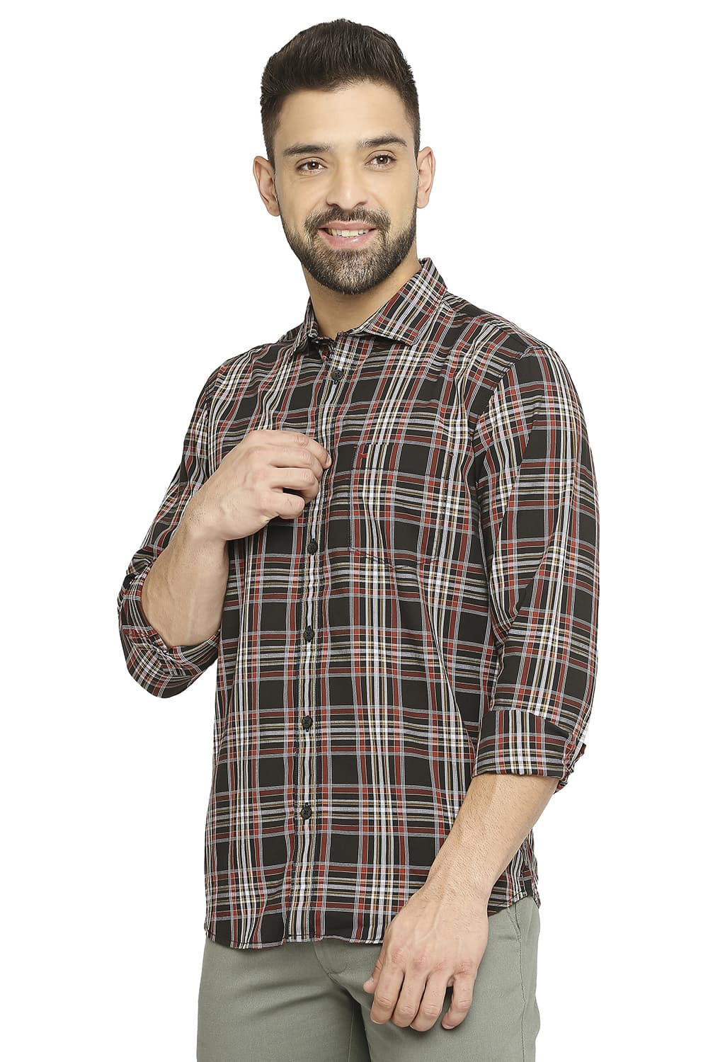 BASICS SLIM FIT COTTON CHECKS SHIRT