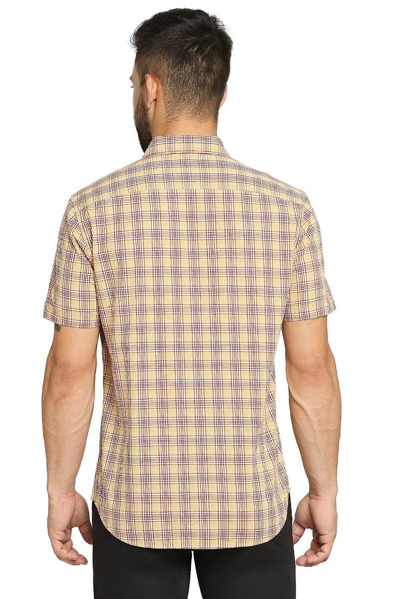 BASICS SLIM FIT COTTON CHECKS HALFSLEEVES SHIRT