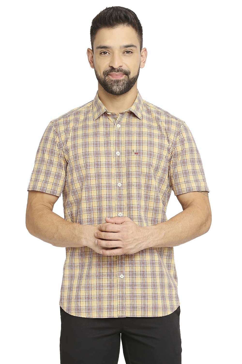 BASICS SLIM FIT COTTON CHECKS SHIRT