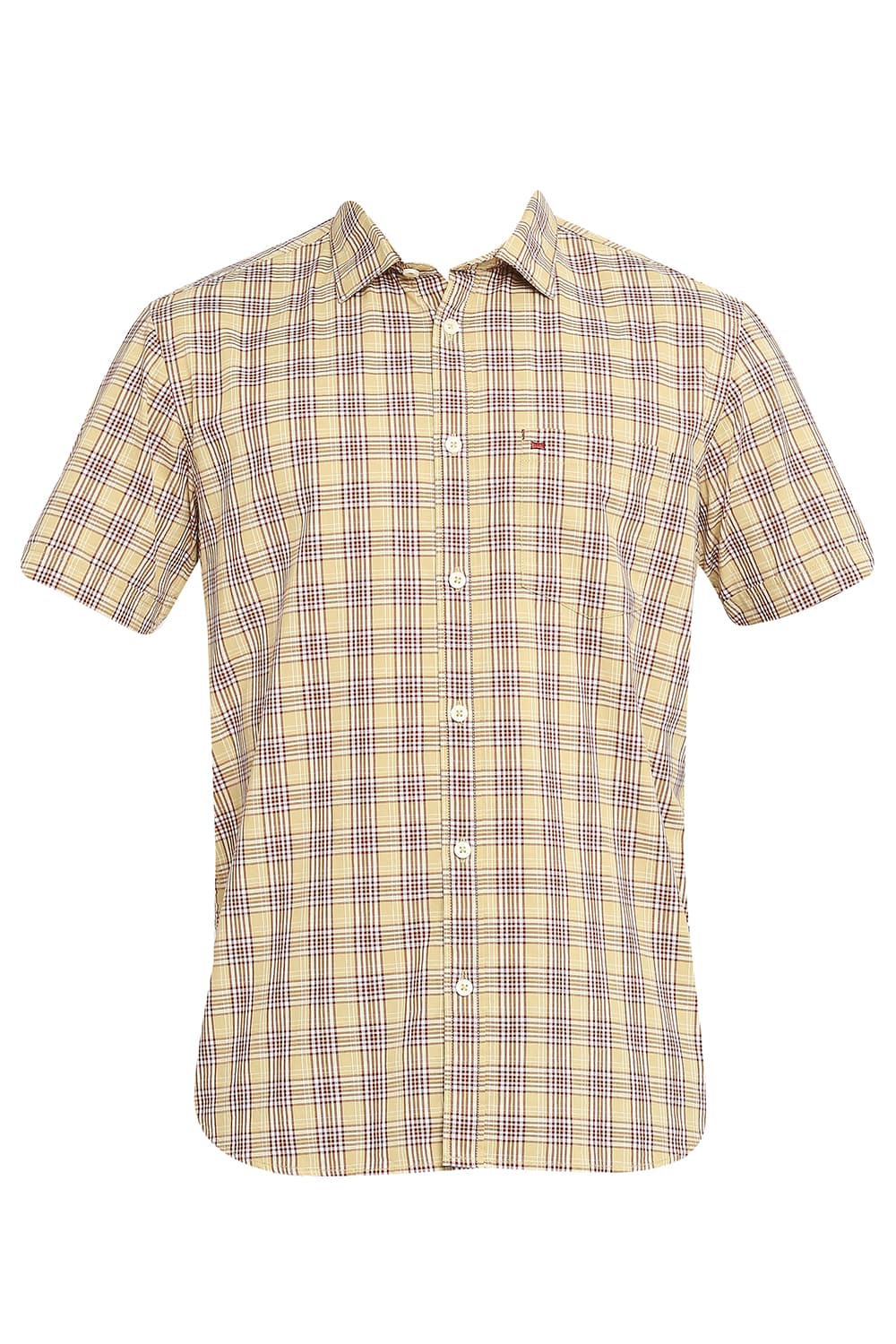 BASICS SLIM FIT COTTON CHECKS HALFSLEEVES SHIRT