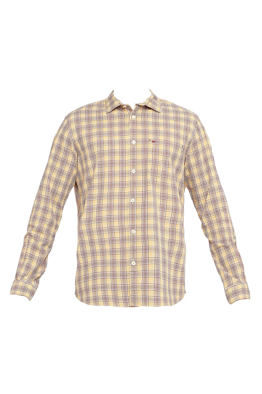 BASICS SLIM FIT LARK BEIGE COTTON CHECKS SHIRT