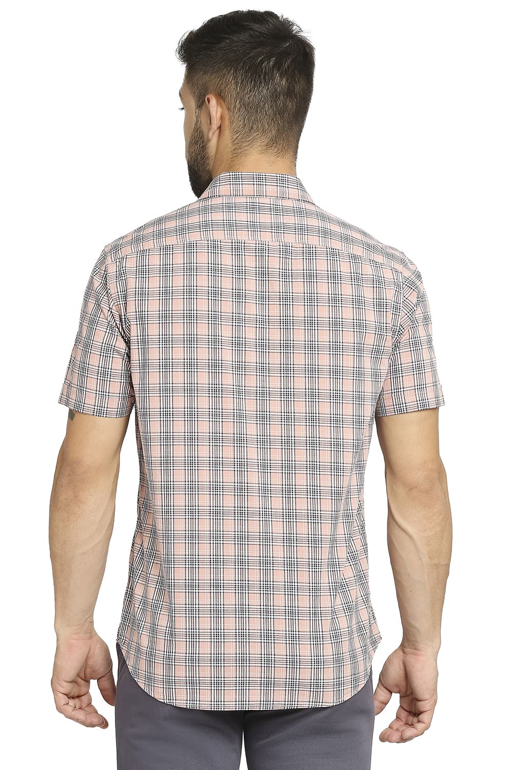 BASICS SLIM FIT COTTON CHECKS HALFSLEEVES SHIRT