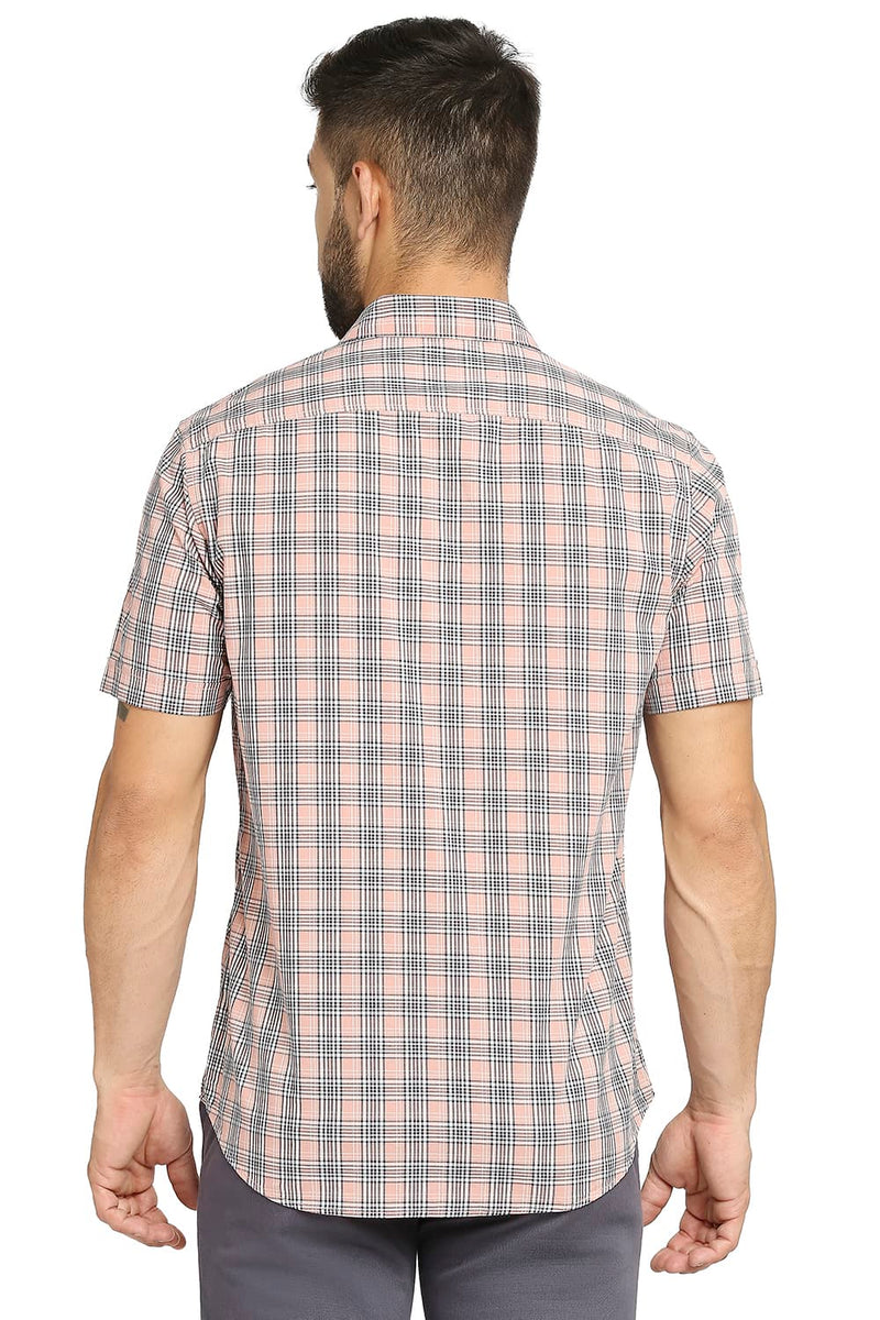 BASICS SLIM FIT COTTON CHECKS HALFSLEEVES SHIRT