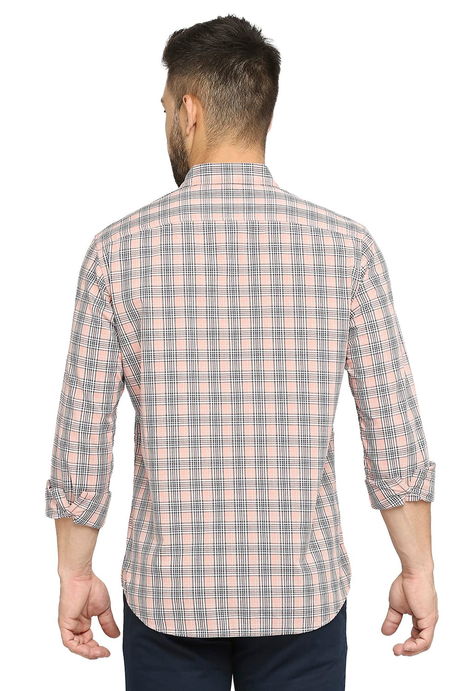 BASICS SLIM FIT BELLINI PEACH COTTON CHECKS SHIRT