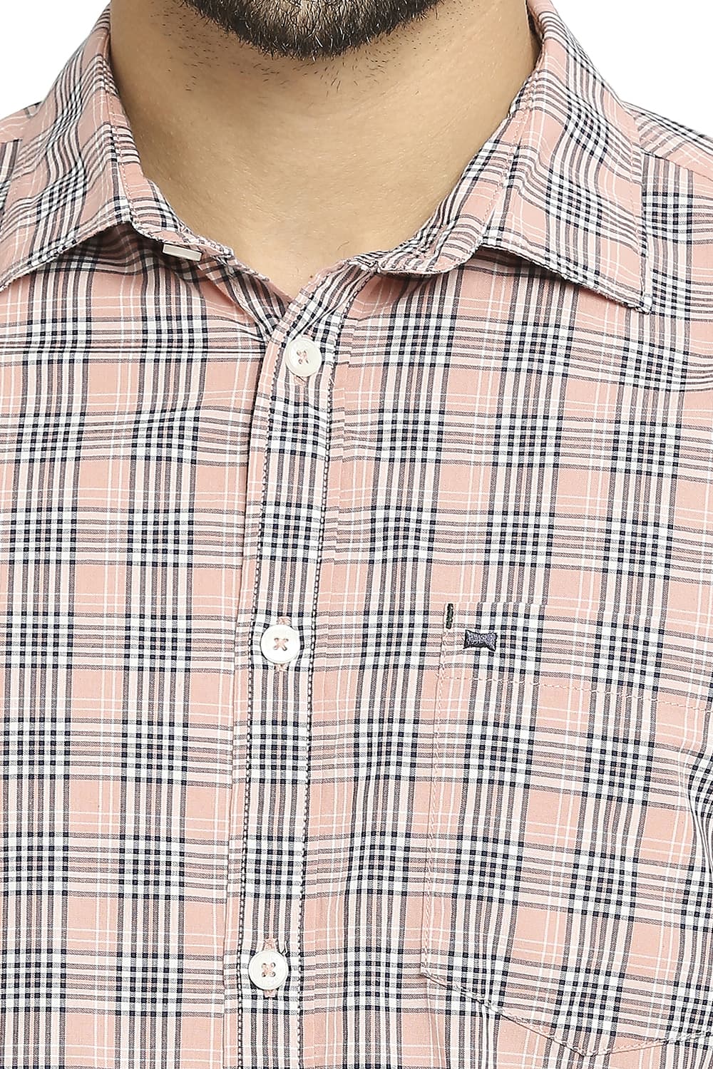 BASICS SLIM FIT COTTON CHECKS HALFSLEEVES SHIRT