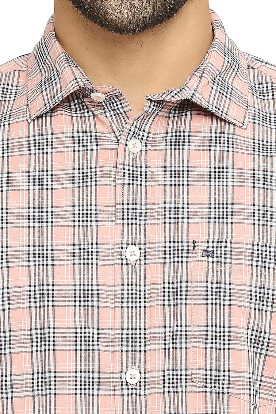 BASICS SLIM FIT BELLINI PEACH COTTON CHECKS SHIRT