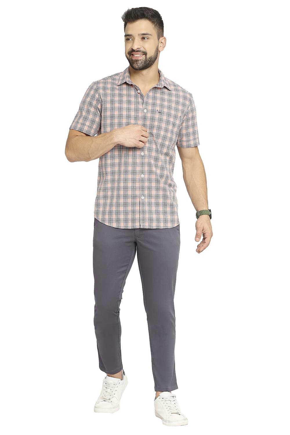 BASICS SLIM FIT COTTON CHECKS HALFSLEEVES SHIRT