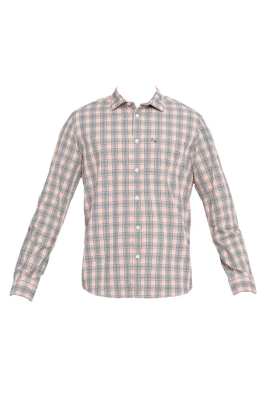 BASICS SLIM FIT BELLINI PEACH COTTON CHECKS SHIRT
