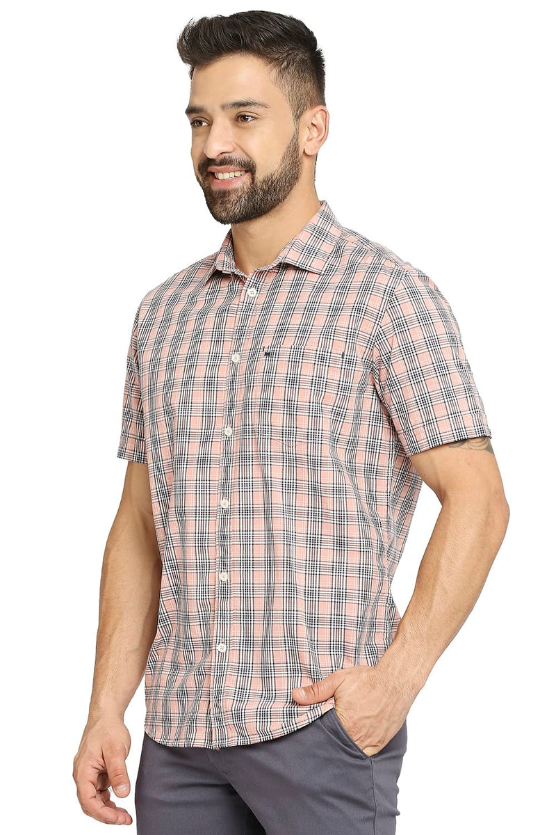 BASICS SLIM FIT COTTON CHECKS HALFSLEEVES SHIRT