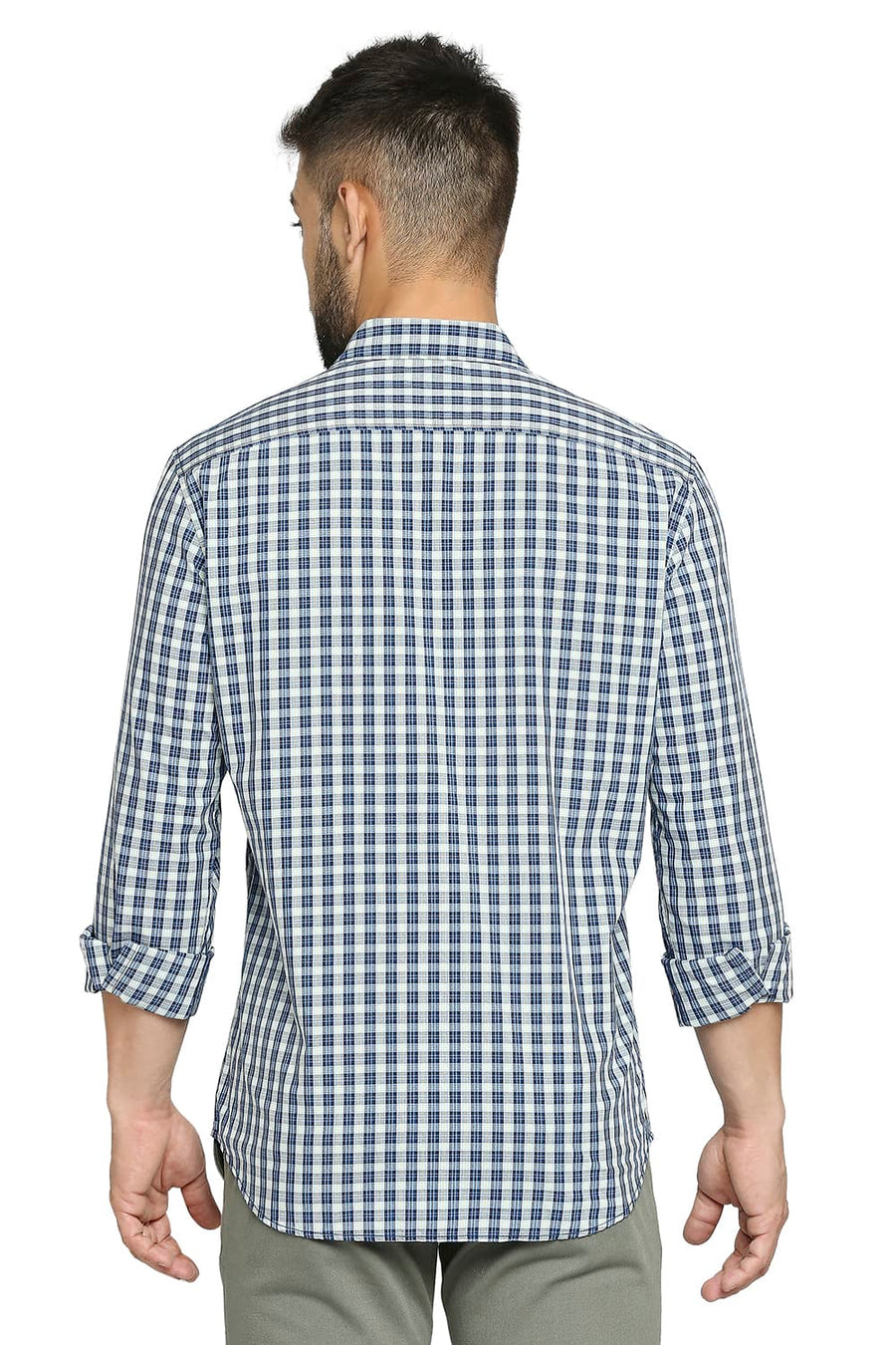 BASICS SLIM FIT TWILIGHT BLUE COTTON POLYESTER CHECKS SHIRT