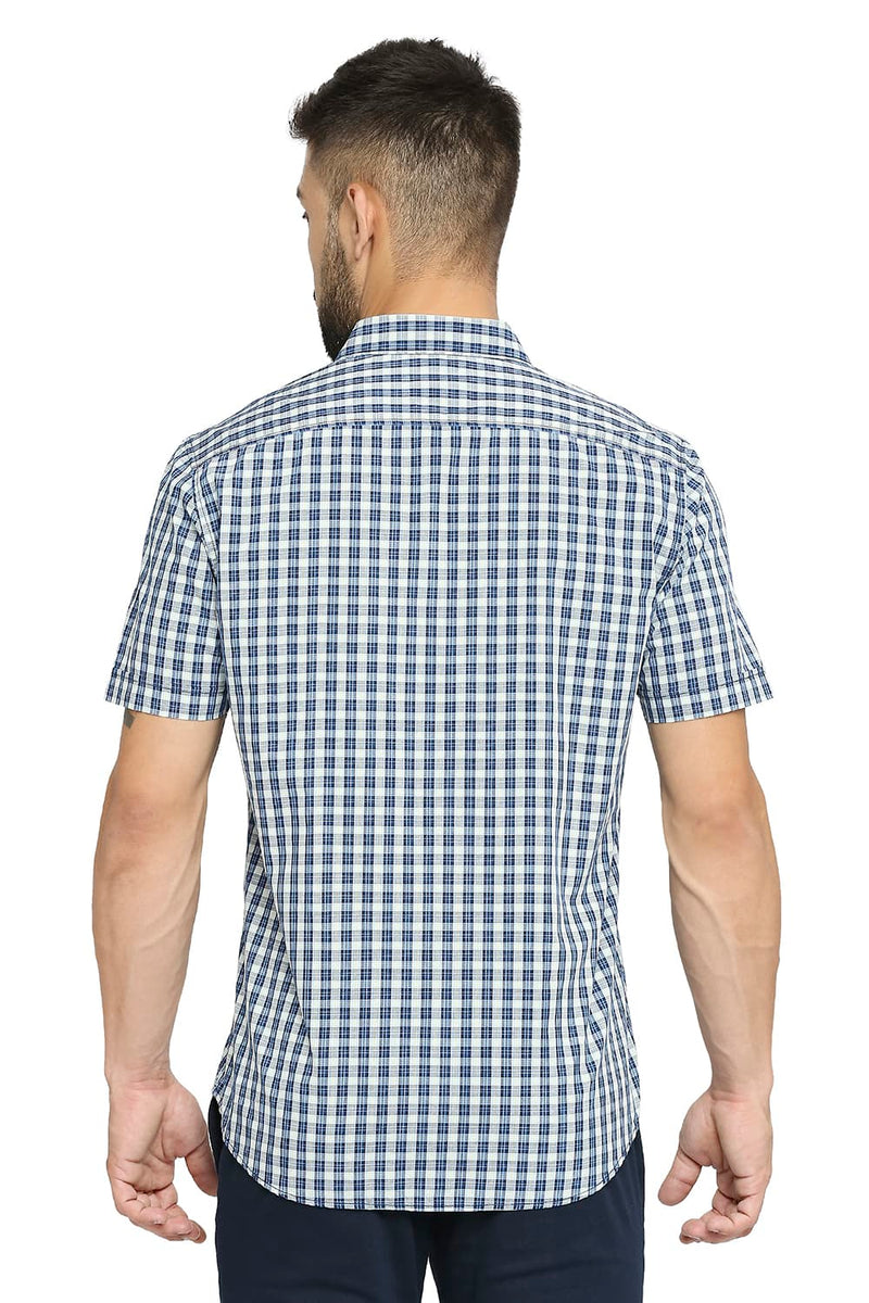 BASICS SLIM FIT COTTON POLYESTER CHECKS HALFSLEEVES SHIRT