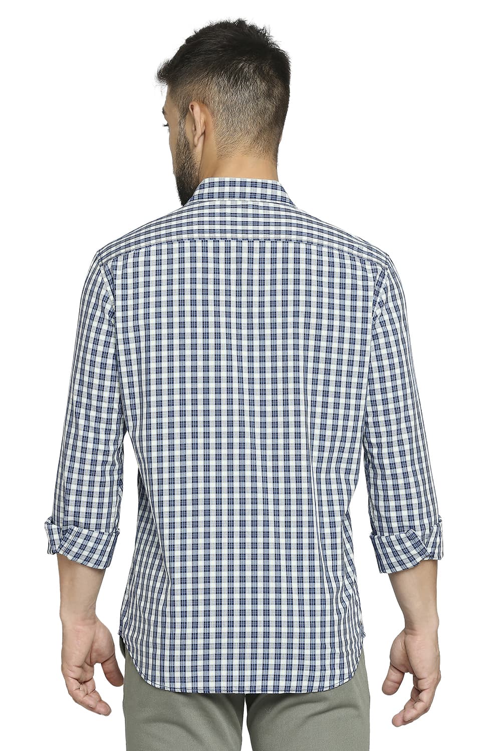 BASICS SLIM FIT COTTON POLYESTER CHECKS SHIRT