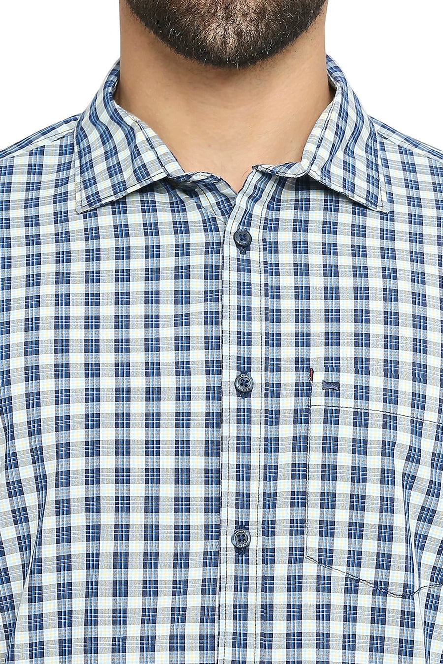 BASICS SLIM FIT TWILIGHT BLUE COTTON POLYESTER CHECKS SHIRT