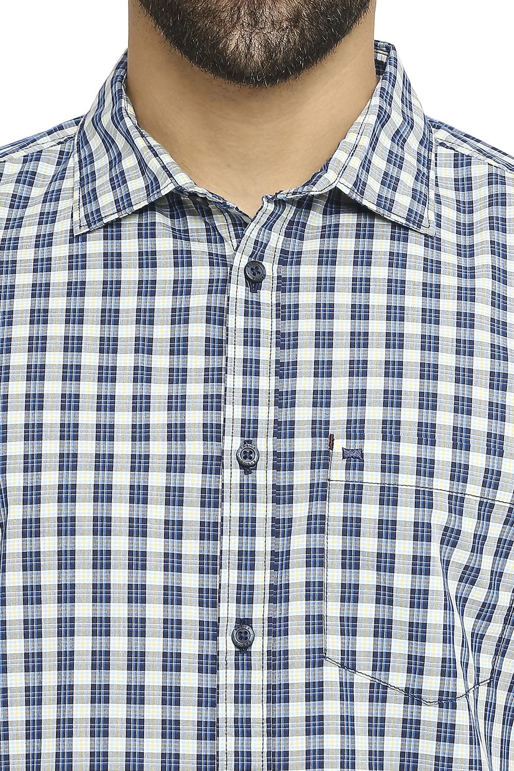 BASICS SLIM FIT COTTON POLYESTER CHECKS HALFSLEEVES SHIRT