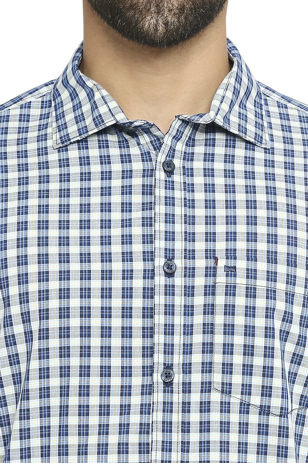 BASICS SLIM FIT COTTON POLYESTER CHECKS SHIRT