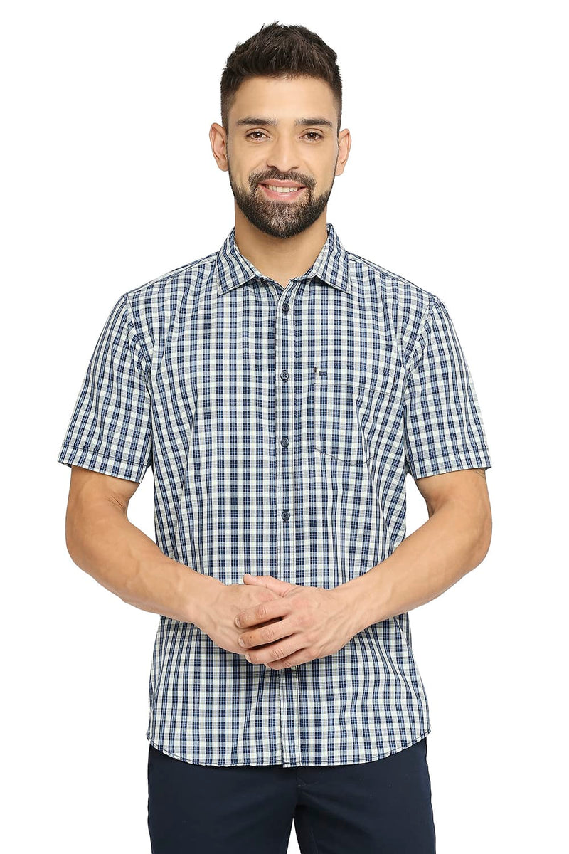 BASICS SLIM FIT COTTON POLYESTER CHECKS SHIRT