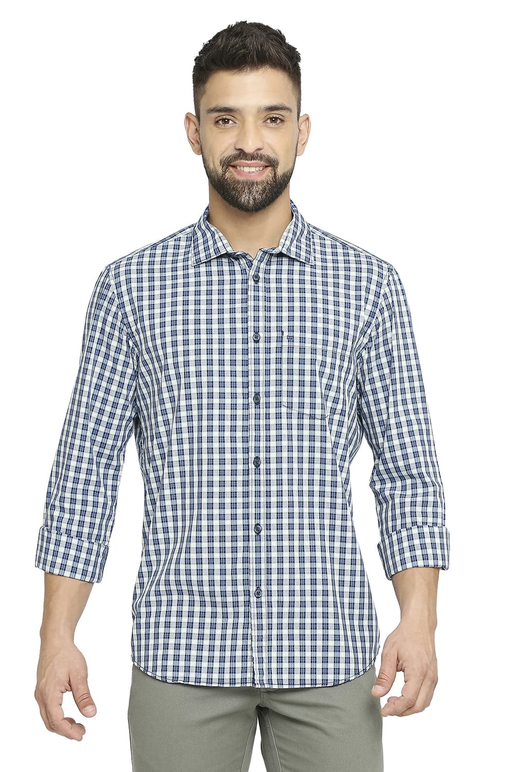 BASICS SLIM FIT COTTON POLYESTER CHECKS SHIRT